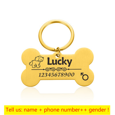 Graveeritud lemmiklooma ID-sildid Kohandatud metallist luust kaelarihm kassi vaikse märgi jaoks Isikupärastatud kaelarihm nimesildiga Koerte kadumisevastased tarvikud