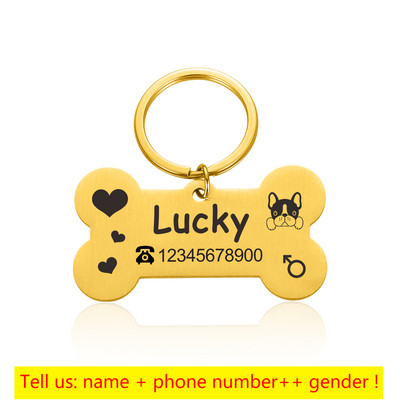 Graveeritud lemmiklooma ID-sildid Kohandatud metallist luust kaelarihm kassi vaikse märgi jaoks Isikupärastatud kaelarihm nimesildiga Koerte kadumisevastased tarvikud