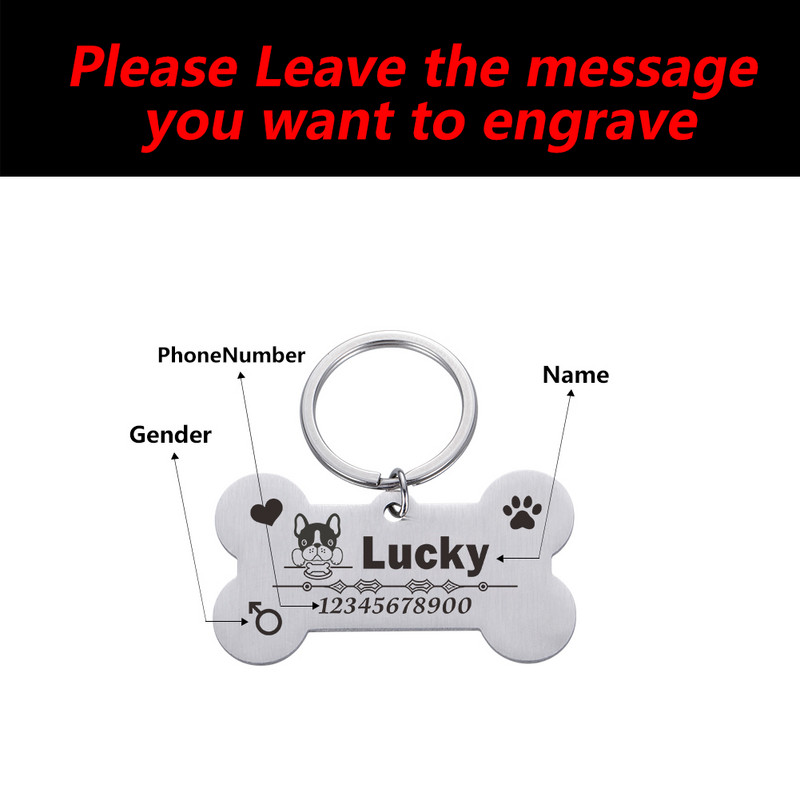 Graveeritud lemmiklooma ID-sildid Kohandatud metallist luust kaelarihm kassi vaikse märgi jaoks Isikupärastatud kaelarihm nimesildiga Koerte kadumisevastased tarvikud