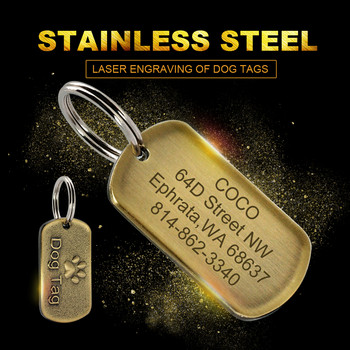 Персонализиран гравиран ID етикет за кучета от неръждаема стомана Етикети с имена на кучета Персонализирана табелка против изгубване Аксесоари за домашни любимци Безплатно гравиране
