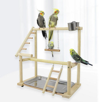 Παπαγάλοι παπαγάλοι με κύπελλο πουλί Παιχνίδι Δίσκος πουλιών Κούνια αναρρίχησης κρεμαστή σκάλα Γέφυρα ξύλινο κοκατίλ Παιδική χαρά Parrot Bird Perches