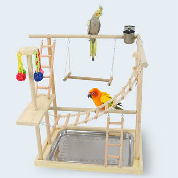 Домашни папагали Играе Стояща кацалка със стълба Хранилка за птици Играчки Дървена площадка Чаша за хранене на папагали Люлка Висяща рамка за катерене