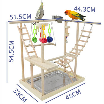 Pet Parrots Παίζει Stand Perch with Ladder Bird Feeder Παιχνίδια Ξύλινη παιδική χαρά Παπαγάλοι Feeding Cup Swing Κρεμαστό πλαίσιο αναρρίχησης