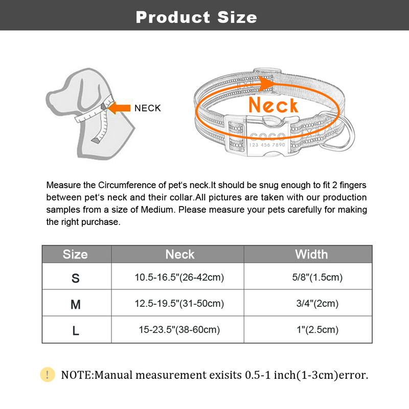 Zgarda personalizată pentru câini, cu reflectoare pentru animale de companie, din nailon, pentru etichetă pentru câine.