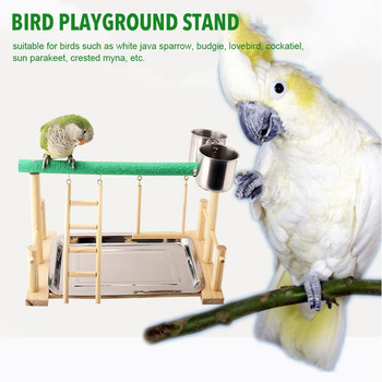 Parrot Toy Playstand Bird Playstand Cockatiel Bird Детска площадка Wood Perch Gym Playman Стълба с чаши за хранилка Играчка за птици за папагал