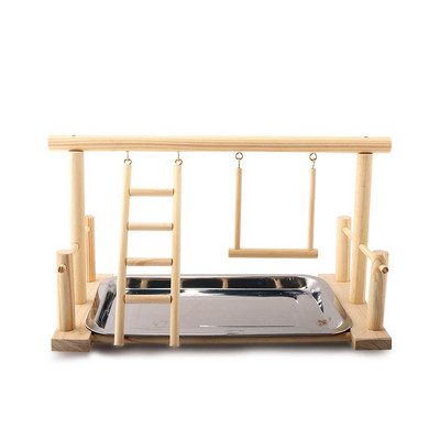 Papagaiļa rotaļu statīvs Putnu rotaļu statnis Cockatiel Putnu rotaļu laukums Koka asari sporta zāle Manēžas kāpnes ar barošanas krūzēm Putnu rotaļlieta papagaiļiem