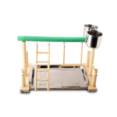 Papagaiļa rotaļu statīvs Putnu rotaļu statnis Cockatiel Putnu rotaļu laukums Koka asari sporta zāle Manēžas kāpnes ar barošanas krūzēm Putnu rotaļlieta papagaiļiem