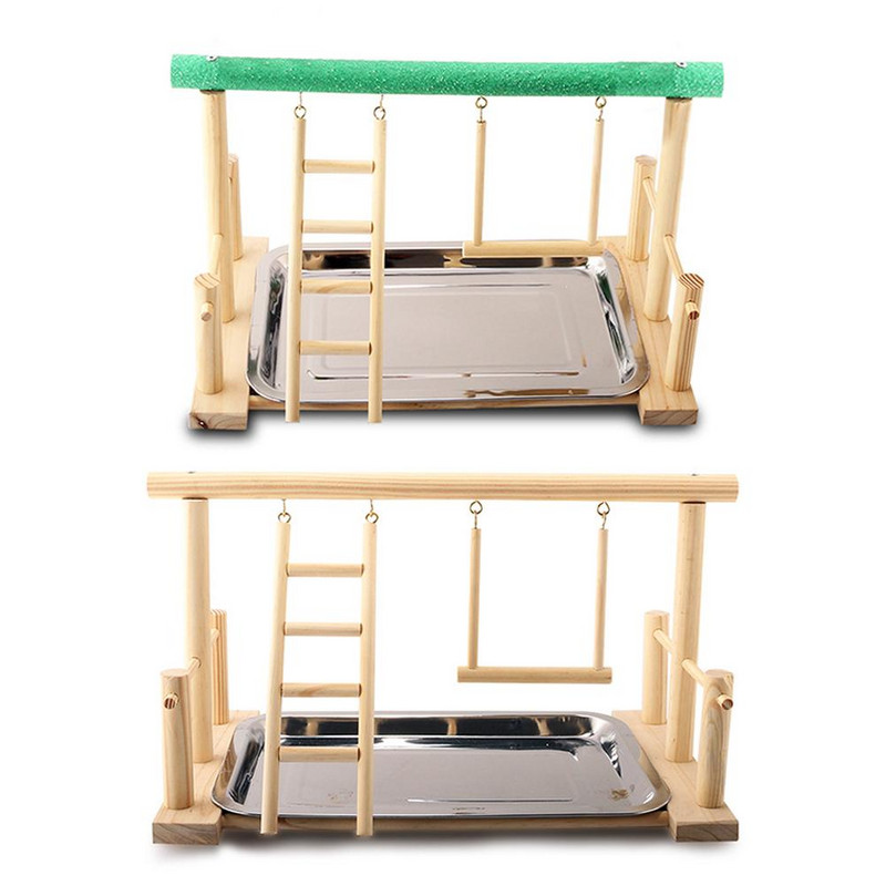 Papagaiļa rotaļu statīvs Putnu rotaļu statnis Cockatiel Putnu rotaļu laukums Koka asari sporta zāle Manēžas kāpnes ar barošanas krūzēm Putnu rotaļlieta papagaiļiem