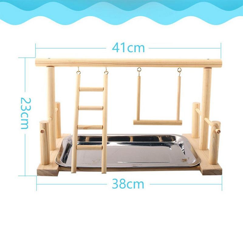 Papagaiļa rotaļu statīvs Putnu rotaļu statnis Cockatiel Putnu rotaļu laukums Koka asari sporta zāle Manēžas kāpnes ar barošanas krūzēm Putnu rotaļlieta papagaiļiem