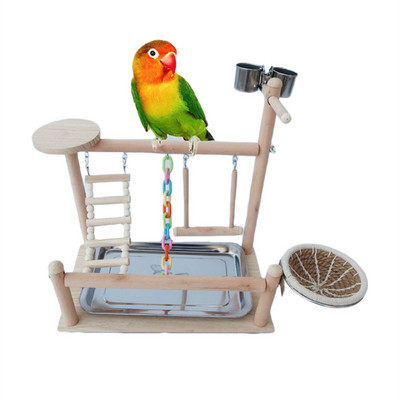 Papūgos platforma žaislas paukščių žaidimų aikštelė medinė ešerinė kopėčios sporto salė paukščių stovas padėklas šėrimo puodelis stalviršis sūpynės paukščių lizdas, pratimas naminių gyvūnėlių žaislai