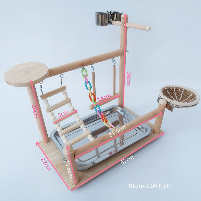 Papagoi platvorm mänguasja lindude mänguväljak puidust ahven redel Jõusaal lindude alusalus söötmistass lauapealne kiik linnupesa harjutus lemmikloomade mänguasjad