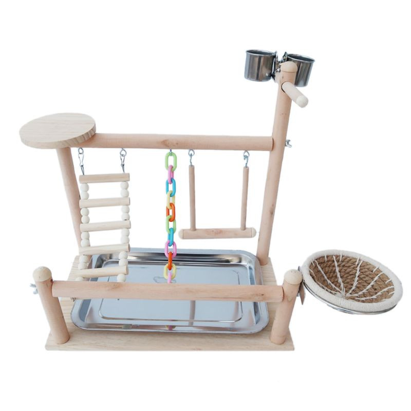 Papagoi platvorm mänguasja lindude mänguväljak puidust ahven redel Jõusaal lindude alusalus söötmistass lauapealne kiik linnupesa harjutus lemmikloomade mänguasjad