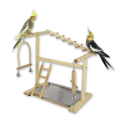 Pet Play Stand for Birds Parrot Playstand Cockatiel Playground Wood Perch Gym Playpen Ladder with Feeder Cups Toys Exercise Play