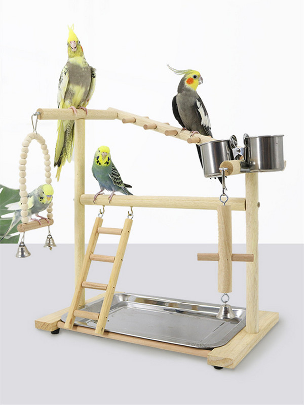 Mājdzīvnieku rotaļu statīvs putniem Papagaiļu rotaļu statīvs Cockatiel Rotaļlaukums Koka asari sporta zāle Manēžas kāpnes ar padeves krūzēm Rotaļlietas Vingrošanas spēles