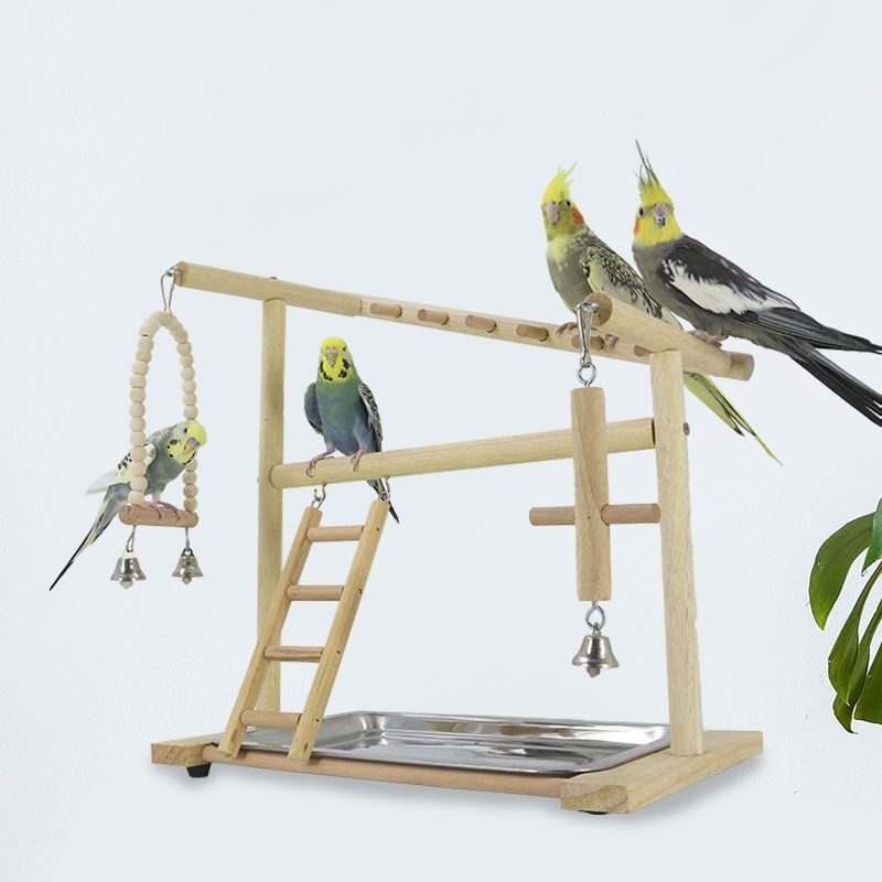 Mājdzīvnieku rotaļu statīvs putniem Papagaiļu rotaļu statīvs Cockatiel Rotaļlaukums Koka asari sporta zāle Manēžas kāpnes ar padeves krūzēm Rotaļlietas Vingrošanas spēles