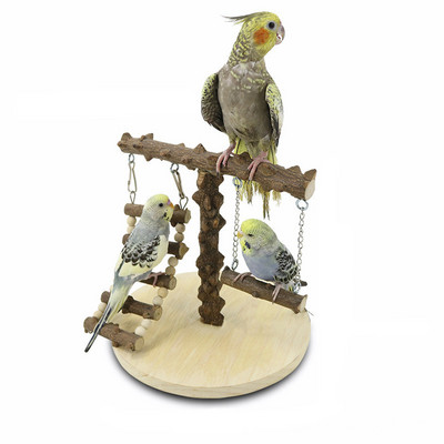 Suport de joacă din lemn natural înțepător Stație de cadru pentru păsări pentru animale de companie Loc de joacă pentru papagali Raft de antrenament pentru sală de gimnastică cu scară de cățărat pentru păsări