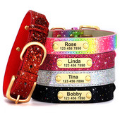 Anti-lost Dog ID Κολάρο Personalized Dogs Name Cat Collars Κολιέ με παγιέτες Bling με χαραγμένη ετικέτα για μικρομεσαίους σκύλους Γάτες
