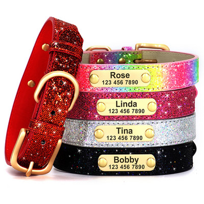 Pretpazaudēta suņa ID kaklasiksna Personalizēta suņiem Kaķa vārda kaklasiksnas Bling Sequins Kaklarota ar iegravētu birku maziem un vidējiem suņiem kaķiem