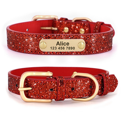 Anti-lost Dog ID Κολάρο Personalized Dogs Name Cat Collars Κολιέ με παγιέτες Bling με χαραγμένη ετικέτα για μικρομεσαίους σκύλους Γάτες