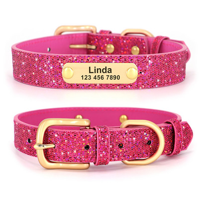 Anti-lost Dog ID Κολάρο Personalized Dogs Name Cat Collars Κολιέ με παγιέτες Bling με χαραγμένη ετικέτα για μικρομεσαίους σκύλους Γάτες