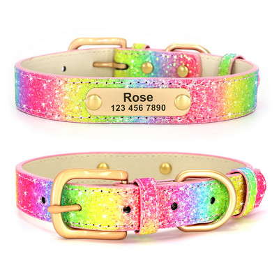 Anti-lost Dog ID Κολάρο Personalized Dogs Name Cat Collars Κολιέ με παγιέτες Bling με χαραγμένη ετικέτα για μικρομεσαίους σκύλους Γάτες