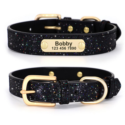 Anti-lost Dog ID Κολάρο Personalized Dogs Name Cat Collars Κολιέ με παγιέτες Bling με χαραγμένη ετικέτα για μικρομεσαίους σκύλους Γάτες
