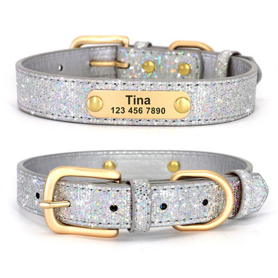 Anti-lost Dog ID Κολάρο Personalized Dogs Name Cat Collars Κολιέ με παγιέτες Bling με χαραγμένη ετικέτα για μικρομεσαίους σκύλους Γάτες