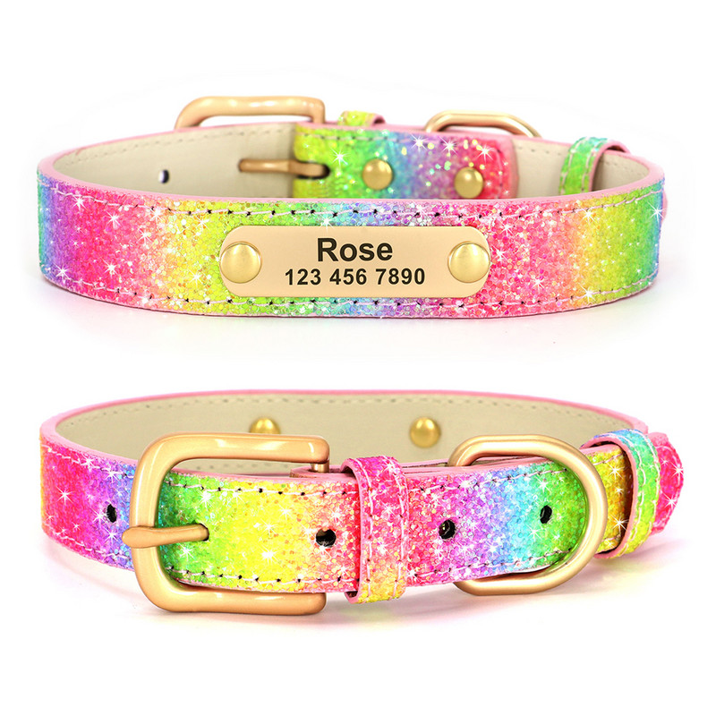 Anti-lost Dog ID Κολάρο Personalized Dogs Name Cat Collars Κολιέ με παγιέτες Bling με χαραγμένη ετικέτα για μικρομεσαίους σκύλους Γάτες