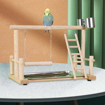 Παιδική χαρά Wood Parrot Lovebirds Playgym with Feeder Bird Playstand Bite Toy Bird Perches With Ladders Cockatiel Activity Center