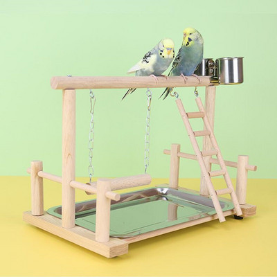 Wood Parrot Playground Lovebirds Playgym with Feeder Bird Playstand Bite Toy Bird Perches With Ladders Cockatiel Activity Center