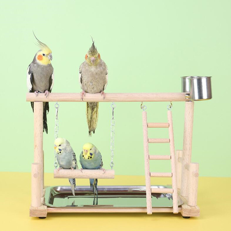 Koka papagaiļu rotaļu laukums Lovebirds rotaļu zāle ar Feeder Bird Playstand Bite rotaļlietu putnu laktas ar kāpnēm Cockatiel aktivitāšu centrs