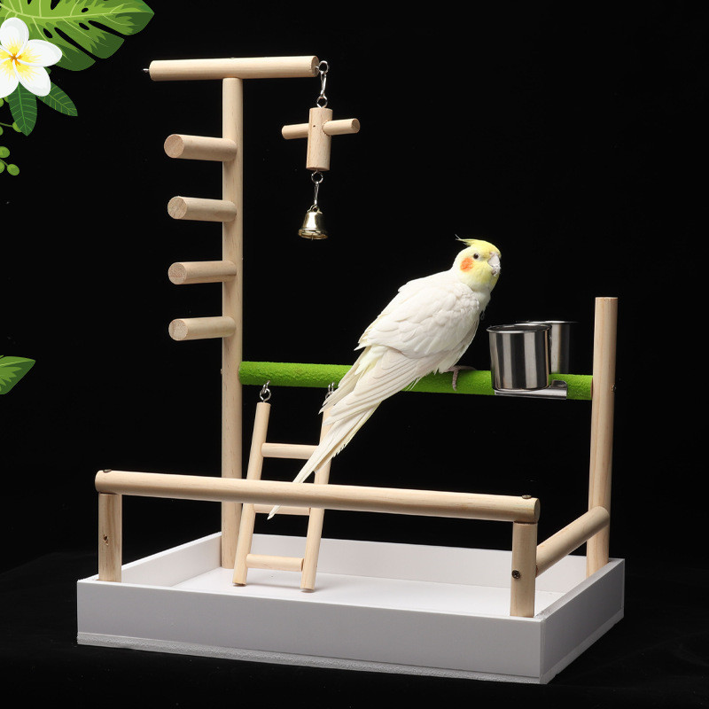 Suport de joacă pentru papagali pentru animale de companie cu ceașcă Jucării pentru păsări Tavă pentru păsări Leagăn pentru cățărare Scară agățată Pod Lemn Cockatiel Loc de joacă Bibani pentru păsări