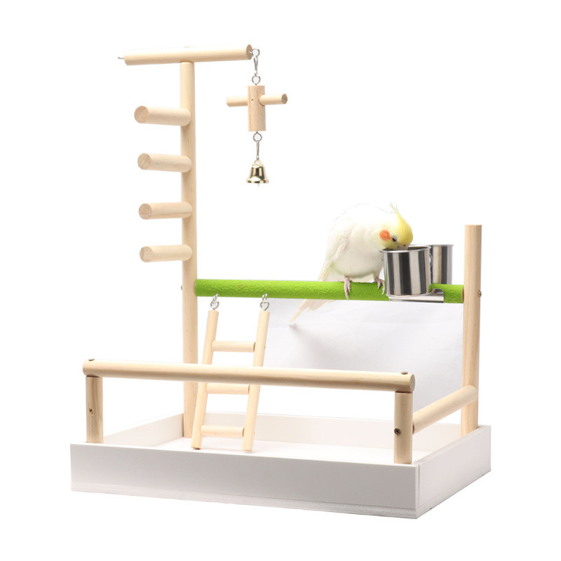 Suport de joacă pentru papagali pentru animale de companie cu ceașcă Jucării pentru păsări Tavă pentru păsări Leagăn pentru cățărare Scară agățată Pod Lemn Cockatiel Loc de joacă Bibani pentru păsări