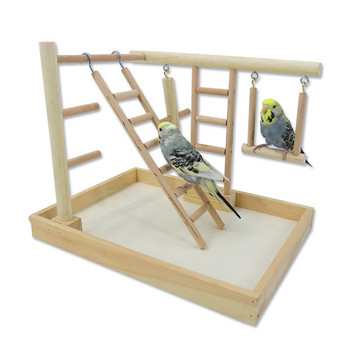 Παιδική χαρά Wood Parrot Bird Playstand Perches Cockatiel Play Gym with Swing Ladders Feeder Bite Toys Lovebirds Activity Center