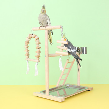 Ξύλινη βάση για πέρκα πουλιών με κύπελλα τροφοδοσίας πουλιών Παιδική χαρά πλατφόρμα γυμναστικής γυμναστικής παπαγαλίας Playstand Ladder Διαδραστικά παιχνίδια πουλιών