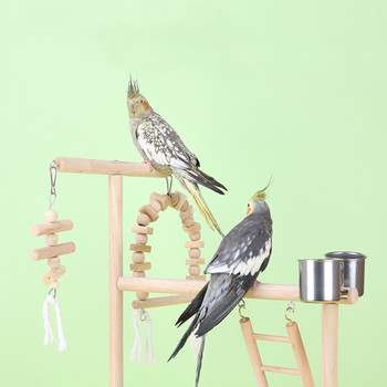 Дървена стойка за кацалки с чаши за хранилки за птици Платформа за папагал Детска площадка Фитнес зала Стойка за игри Стълба Интерактивни играчки за птици