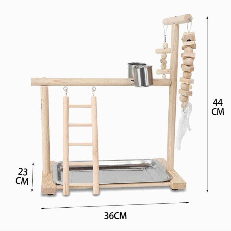 Suport de biban de păsări din lemn cu căni de hrănire pentru păsări Platformă pentru papagali Loc de joacă pentru exerciții Sală de gimnastică Suport de joacă Scară Jucării interactive pentru păsări