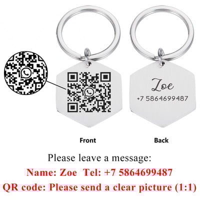 STVK QR kods Pielāgota mājdzīvnieka birka Personalizēta mājdzīvnieki Suņu ID birkas Apkakles piederumi Pielāgoti iegravēti kaklarotas ķēdes piekariņi