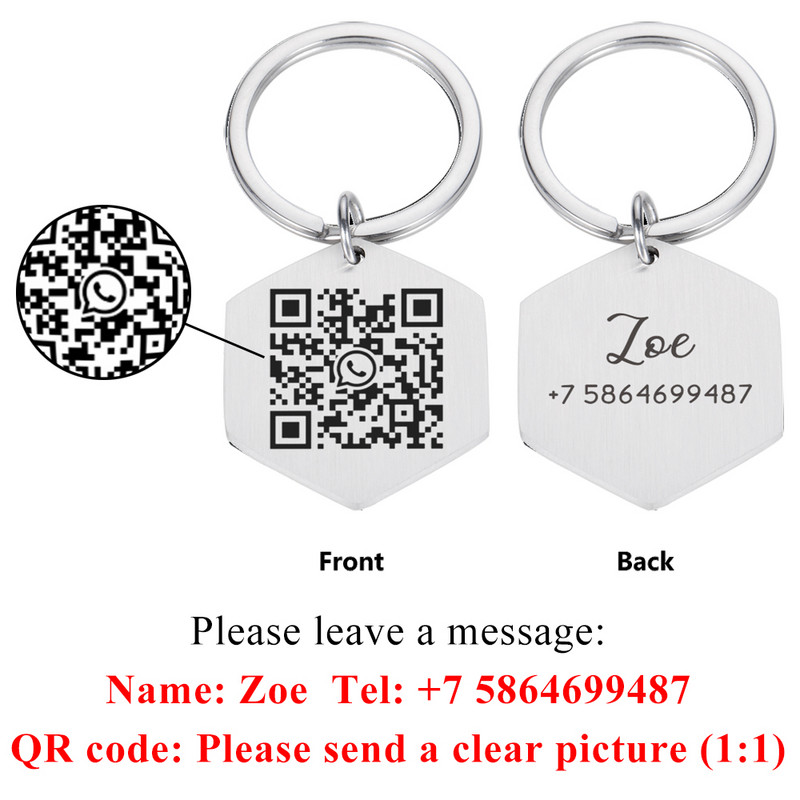 STVK QR kods Pielāgota mājdzīvnieka birka Personalizēta mājdzīvnieki Suņu ID birkas Apkakles piederumi Pielāgoti iegravēti kaklarotas ķēdes piekariņi