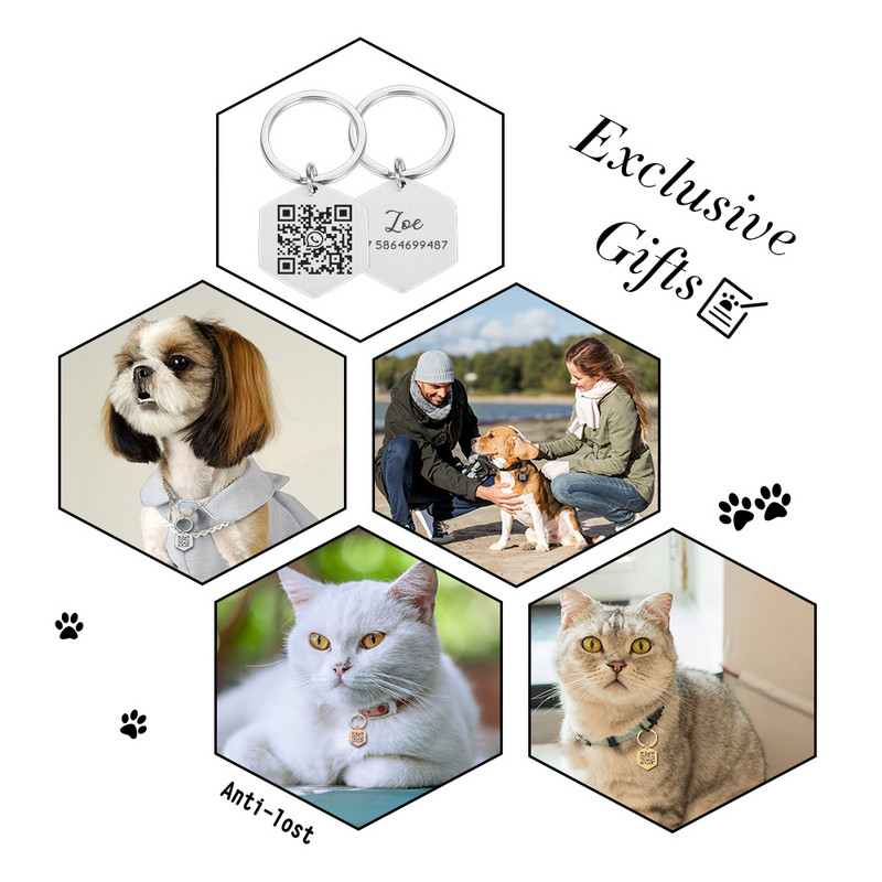 STVK QR kods Pielāgota mājdzīvnieka birka Personalizēta mājdzīvnieki Suņu ID birkas Apkakles piederumi Pielāgoti iegravēti kaklarotas ķēdes piekariņi