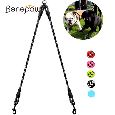 Benepaw Durable Double Dog Leash Coupler Отразяваща здрава двойна каишка за домашни любимци 360° без заплитане за малки, средни големи кучета