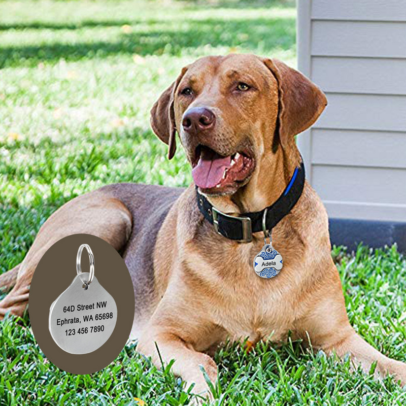 Personalizirana ID oznaka za psa, mačku, dodaci za ogrlicu, prilagođeno gravirana oznaka s imenom kućnog ljubimca od nehrđajućeg čelika, privjesak za pse, mačke, dvostrani