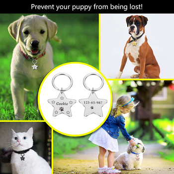 Star Anti-lost Pet ID Ετικέτες για γάτες και σκύλους Εξατομικευμένες ετικέτες ταυτότητας σκύλου Αξεσουάρ κολάρου πενταγράμμου Ετικέτα σκύλου χαραγμένη ετικέτα ονόματος τηλεφώνου