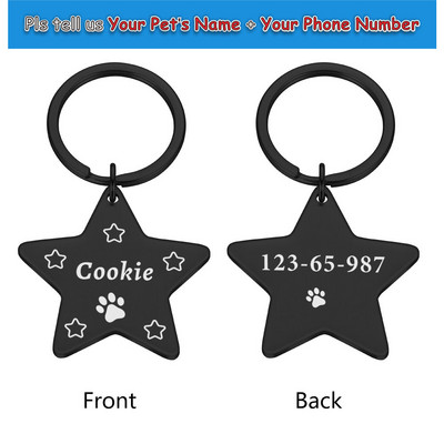Etichete de identificare pentru animale de companie Star anti-pierdere pentru pisici și câini Etichete de identificare personalizate pentru câini Accesorii pentru zgarda pentagramă Etichetă pentru câine gravată Etichetă cu nume Tel.