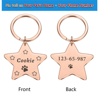 Etichete de identificare pentru animale de companie Star anti-pierdere pentru pisici și câini Etichete de identificare personalizate pentru câini Accesorii pentru zgarda pentagramă Etichetă pentru câine gravată Etichetă cu nume Tel.