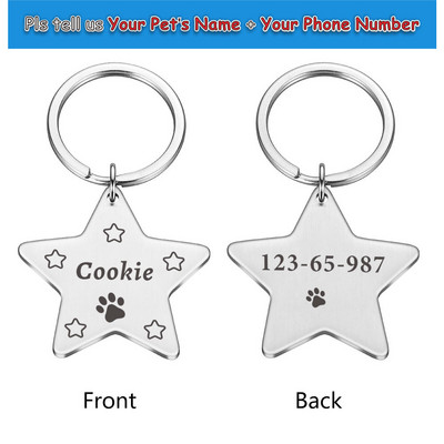 Etichete de identificare pentru animale de companie Star anti-pierdere pentru pisici și câini Etichete de identificare personalizate pentru câini Accesorii pentru zgarda pentagramă Etichetă pentru câine gravată Etichetă cu nume Tel.
