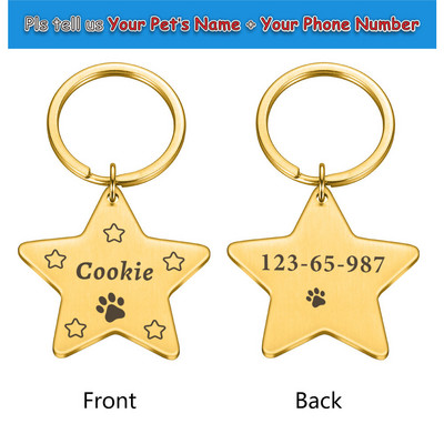 Etichete de identificare pentru animale de companie Star anti-pierdere pentru pisici și câini Etichete de identificare personalizate pentru câini Accesorii pentru zgarda pentagramă Etichetă pentru câine gravată Etichetă cu nume Tel.