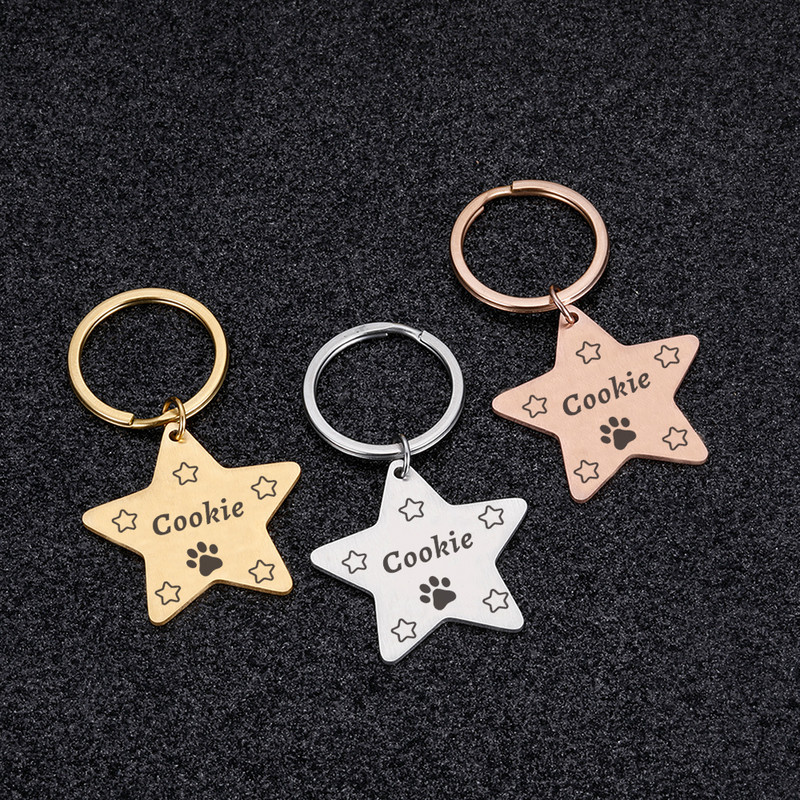 Etichete de identificare pentru animale de companie Star anti-pierdere pentru pisici și câini Etichete de identificare personalizate pentru câini Accesorii pentru zgarda pentagramă Etichetă pentru câine gravată Etichetă cu nume Tel.