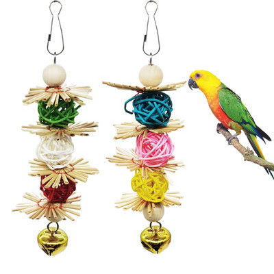Bird Parrot Toy with Bells Bird Cage Chewing Toy with Colorful Wood Beads Bite Bird Toys For Parrots Macaw African Grey Cockatoo