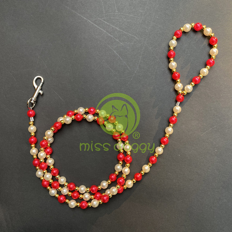 Perle de lux Mărgele Lesă pentru câini Lanț pentru animale de companie Lesă din aur alb pentru plimbări de câine Accesorii pentru guler pentru câini Produse pentru câini de talie mică